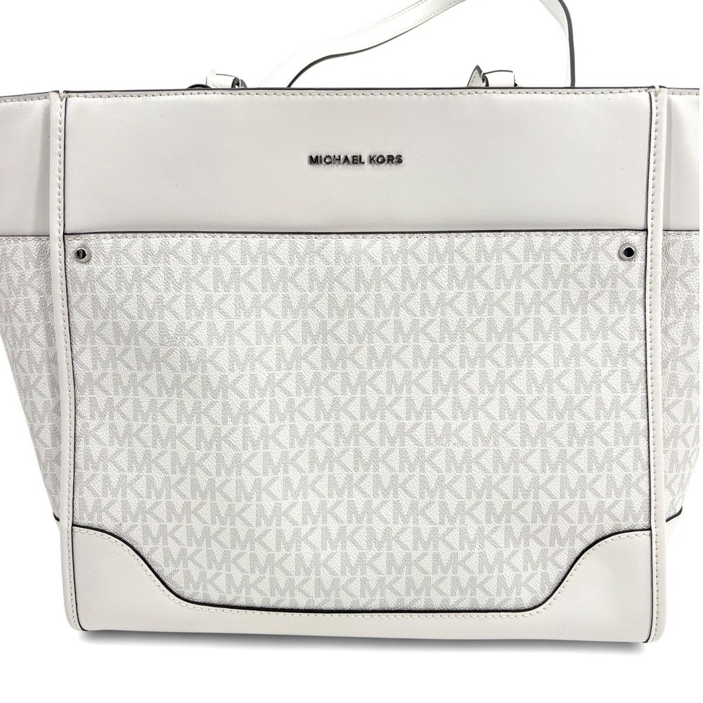 NWT MICHAEL Michael Kors Harrison Large Top Zip Tote in Optic White/ Allum - Picture 6 of 10